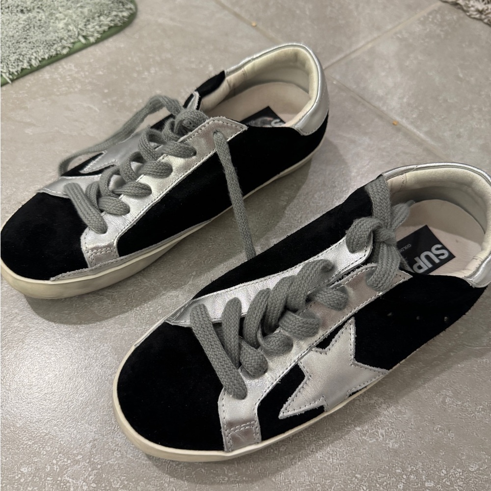 Black and Silver Star Sneakers golden goose superstar dupes